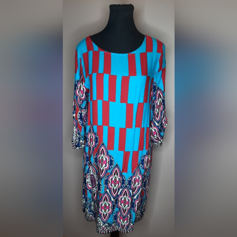 Colorful Geometric Patterned Women's Dress Marked Size L Fits More Like Medium